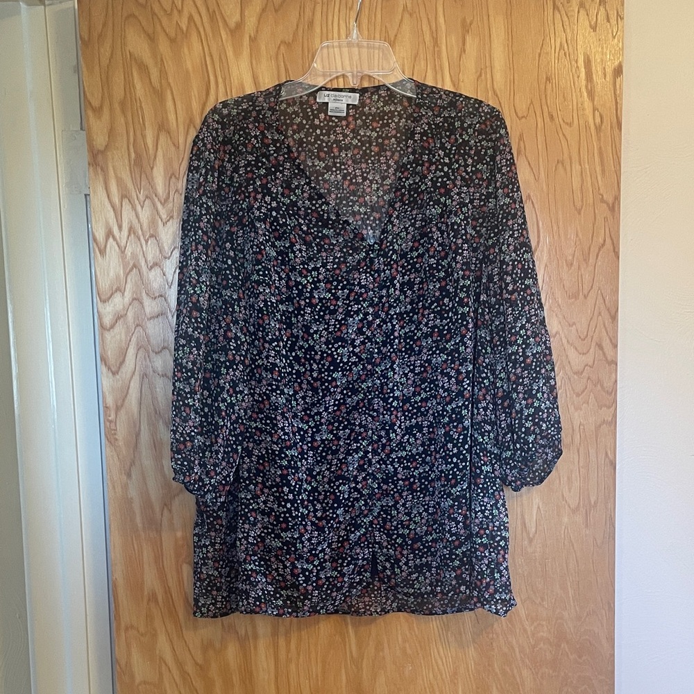 Liz Claiborne Navy Floral Blouse